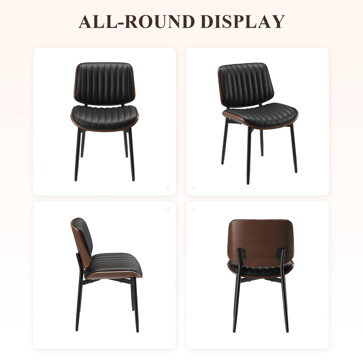 MALOL Leather Dining Chairs Set of 4, Modern Upholstered Dining Room Kitchen Chairs with Metal Legs and Wooden Back Support for Home Dining Room/Restaurant, Black
