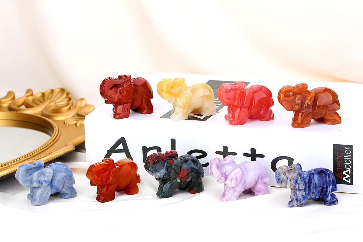 QINJIEJIE Cherry Quartz Crystals Elephant Decor Cute Desk Polished Stones Figurine Natural Gemstones Luck Decoration Home Room Office Pocket Hippie Elephant Meditation Spiritual Gift for Women