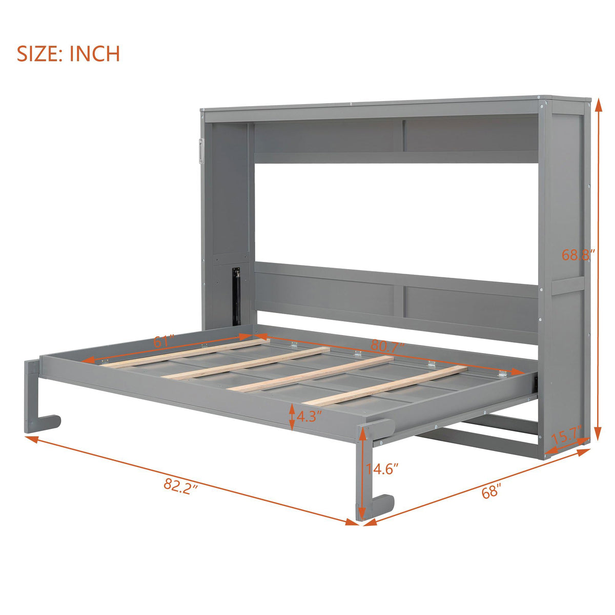 Merax Modern Farmhouse Solid Wood Murphy Cabinet Bed, Queen Foldable Wall Bed Frame, No Box Spring Needed/Space Saving, Gray