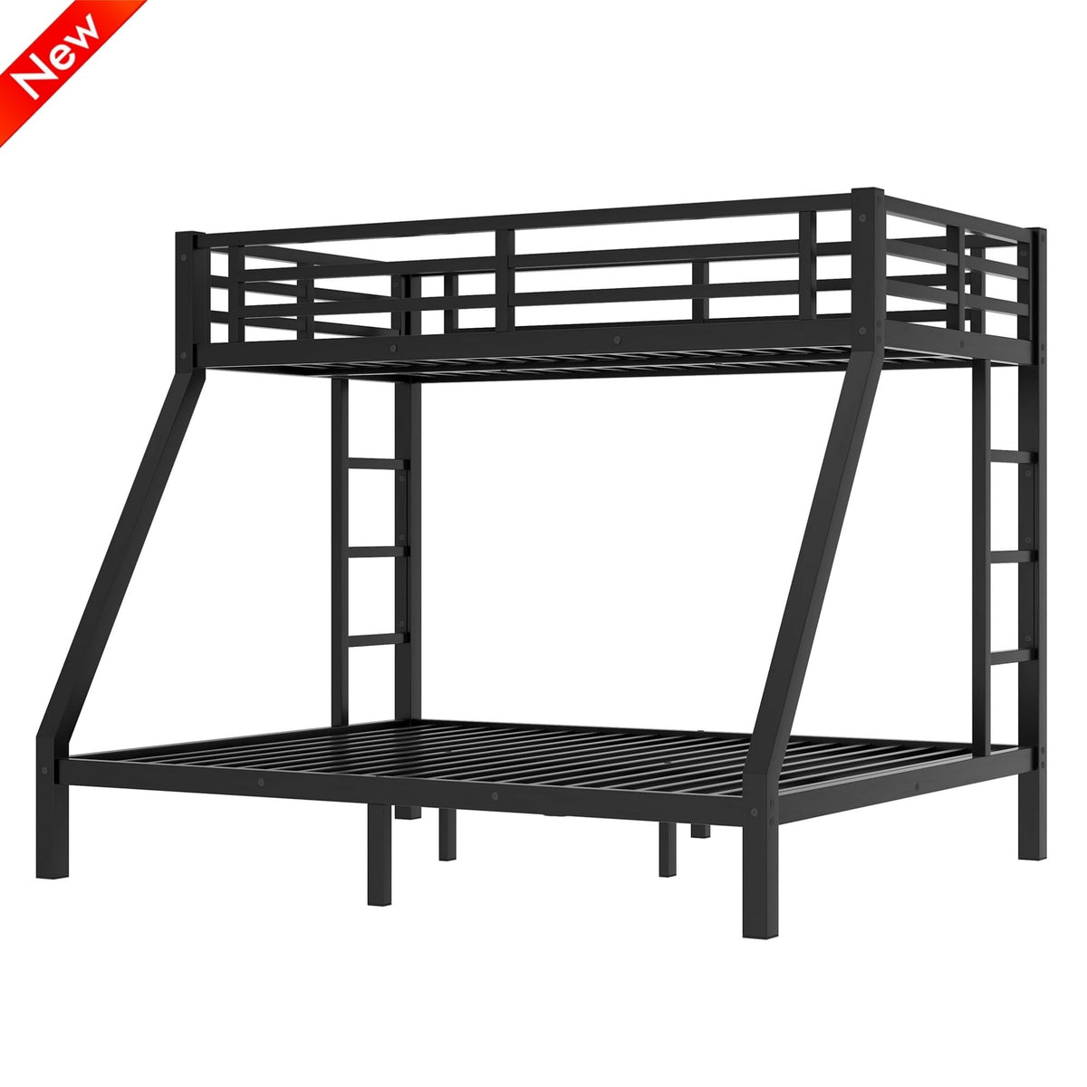 AOOMEEC Higher Quality & Stronger Metal Twin XL Over Queen Bunk Bed, Thickened Heavy Duty More Stable Safer Black Steel Bunkbed Bunk Queen Bed (Easier to Assemble) (Twin XL Over Queen)