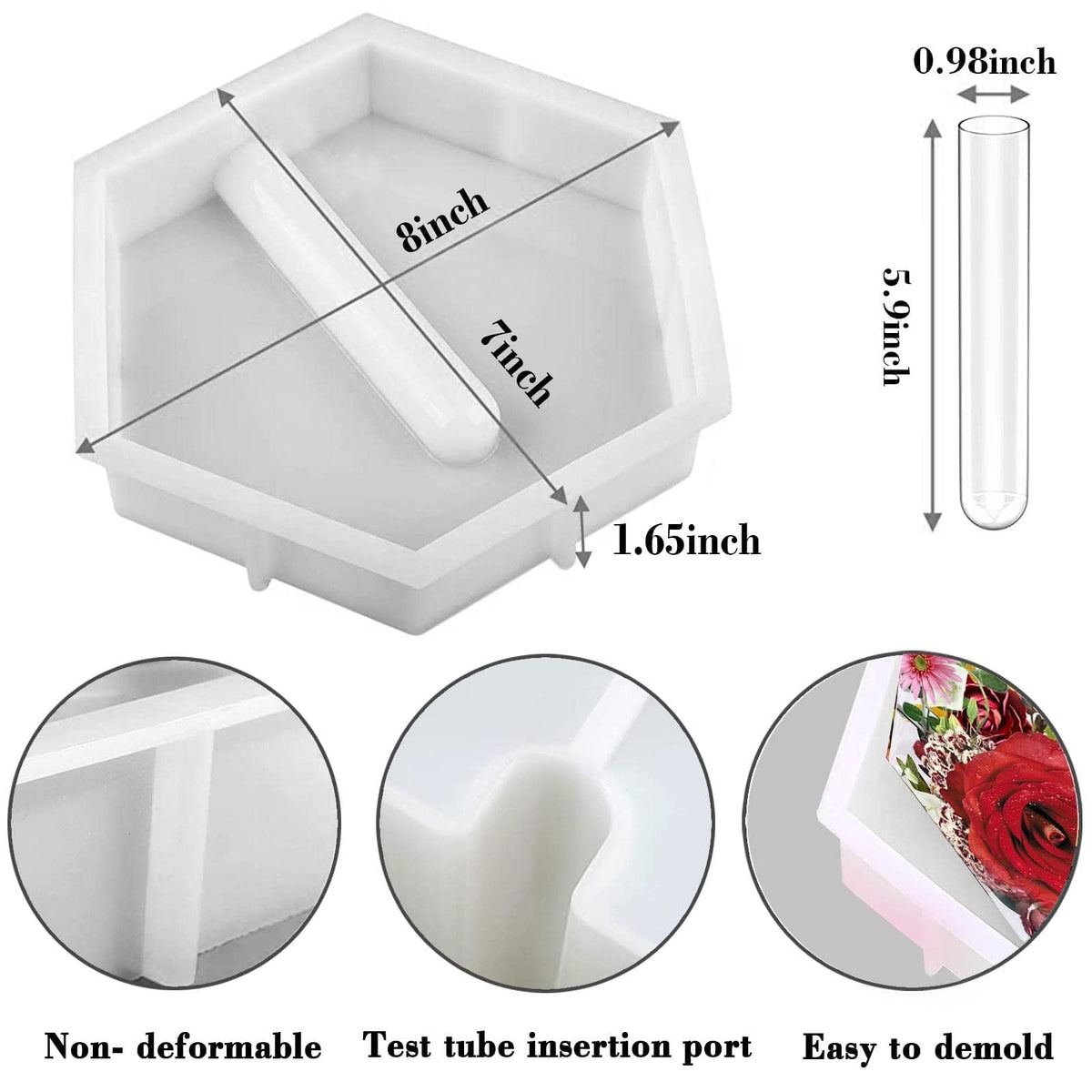 Large Hexagon Silicone Molds for Resin, Glossy Deep Epoxy Resin Molds 9" w/3 Test Tubes,3D Large Resin Molds for Flowers Preservation,Resin Art, DIY Wedding,Anniversary, Birthday Gifts, Home Decors