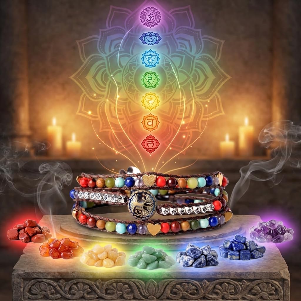 YGLINE Chakra Beaded 3 Wrap Bracelet for Women Boho Handmade Adjustable Stackable Strand Bracelet Jewelry