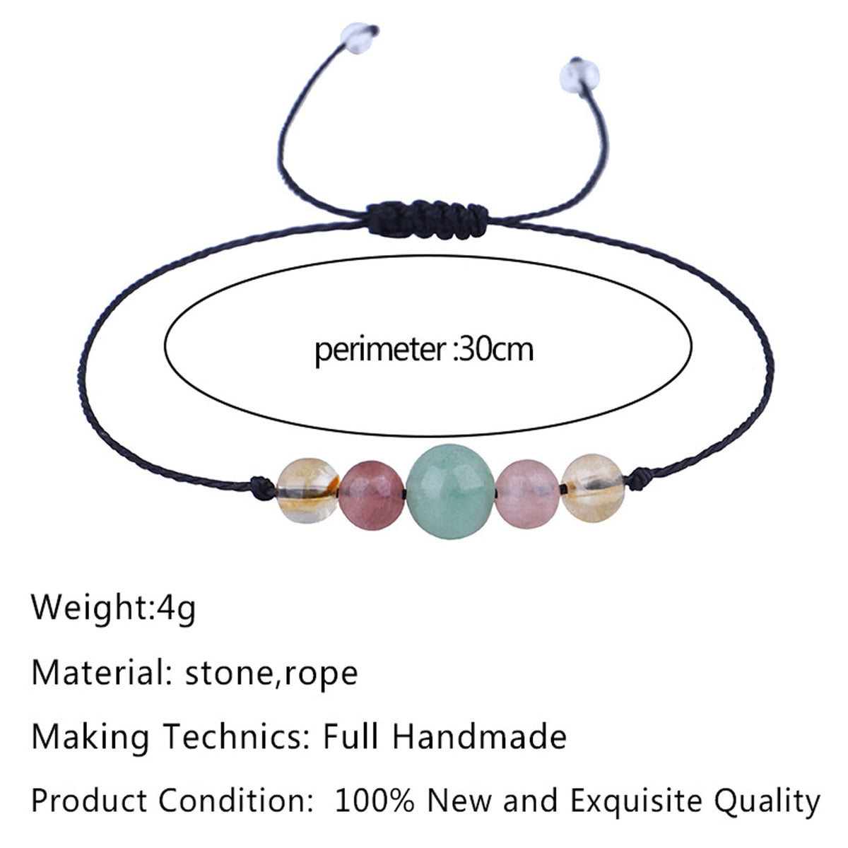 Caiyao Multistyle Healing Crystal Stone Bead Bracelet with Meaningful Card Handmade Adjustable Wax Rope Yoga Amethyst Tigereye Chakra Bracelets for Women Men Meditation Relax Anxiety Jewelry-Luck