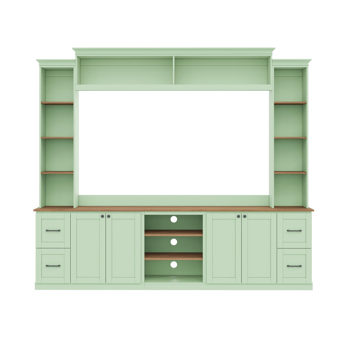 Ball & Cast 94.8" Entertainment Center Wall Unit with Bookshelf for TVs Up to 70",Farmhouse Large TV Stand with Walnut Adjustable Shelves,Retro Media Console with 4 Drawers for Living Room,Mint Green
