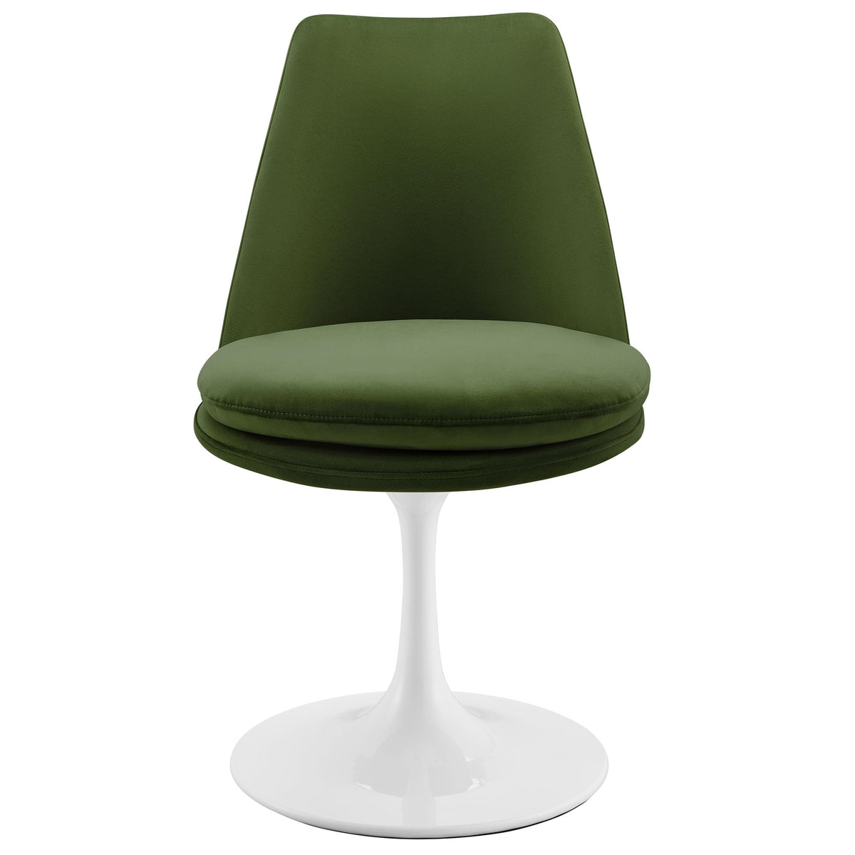 Modway Lippa Velvet Swivel Dining Side Chair in White Moss Green - Armless Accent Chair with Stain-Resistant Performance Velvet Upholstery - 360° Rotating Office Chair