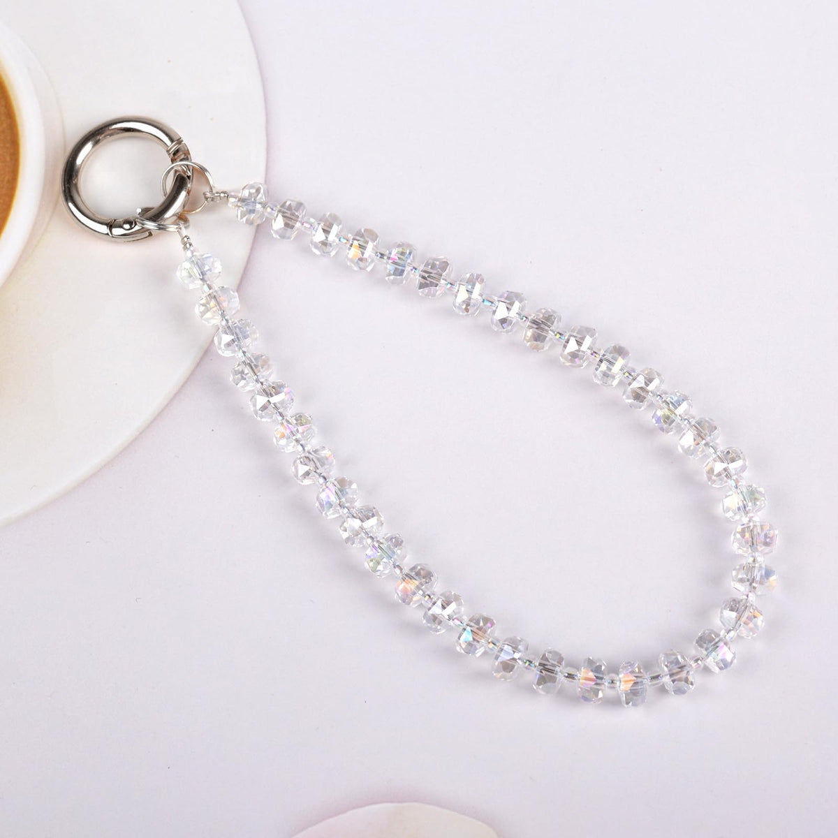 TENOC Beaded Phone Wrist Strap, Cellphone Lanyard Chain, Sparkling Wristlet Bracelet for Women, Clear
