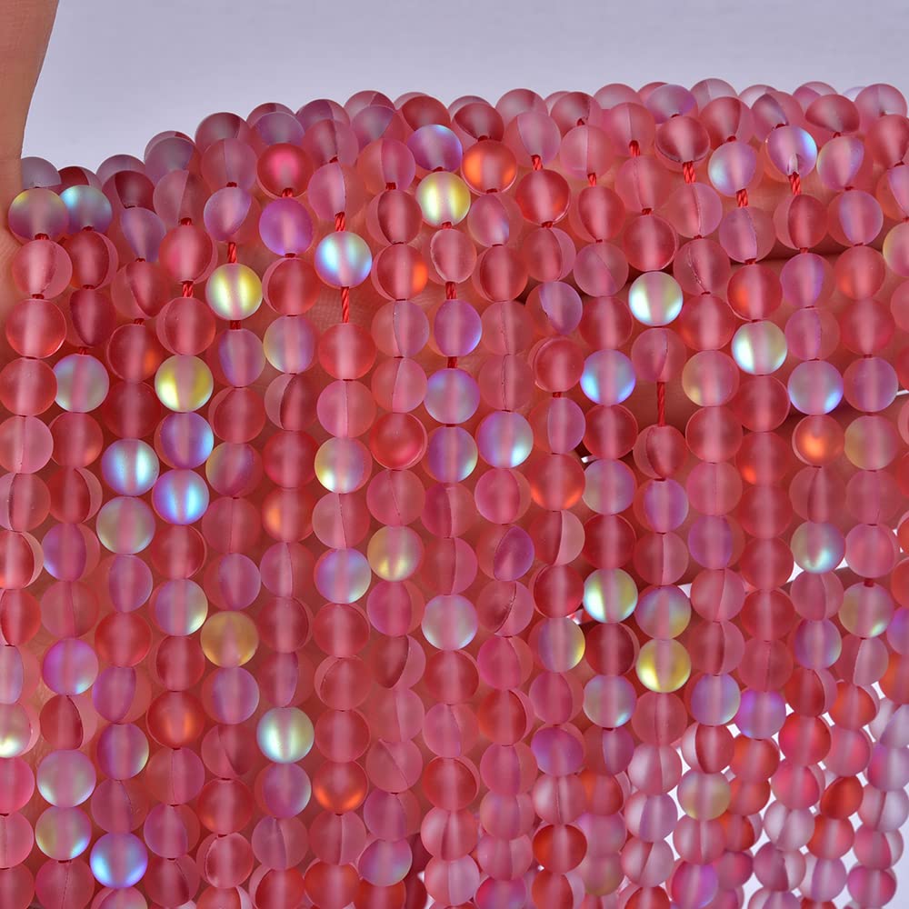 Asingeloo 60PCS 6mm Natural Red Mystic Aura Quartz Gemstone Frosted Matte Titanium Round Loose Spacer Beads 15 inch Full Strand Crystal Healing Power Quartz