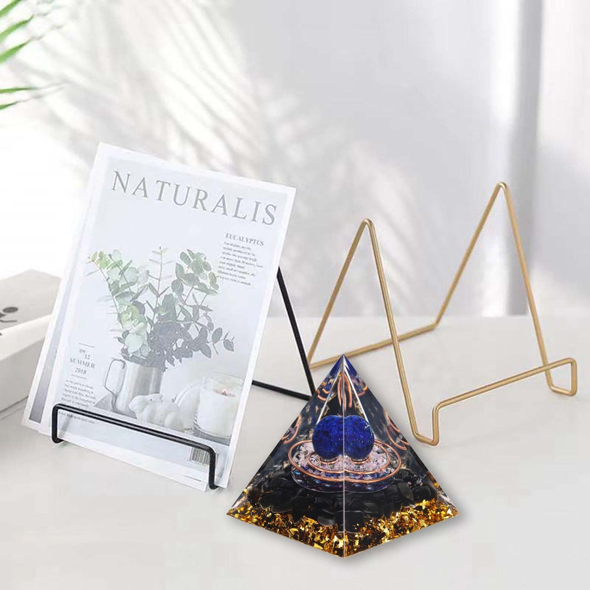 Crystal Pyramid, Lapis Lazuli & Obsidian Healing Crystal Pyramid Porstive Energy Generator, Natural Crystals Energy Pyramid for Attract Wealth Success and Lucky