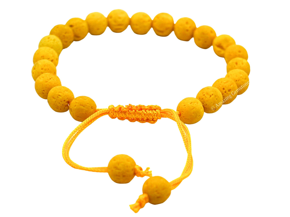 Amazing Gemstone Yellow Lava Bracelet, Gifts For Men & Women - Protection Healing Crystal Bracelet - 8mm Gemstone Beaded Adjustable Bracelet, Pulseras Para Hombres Mujer Stocking Stuffers
