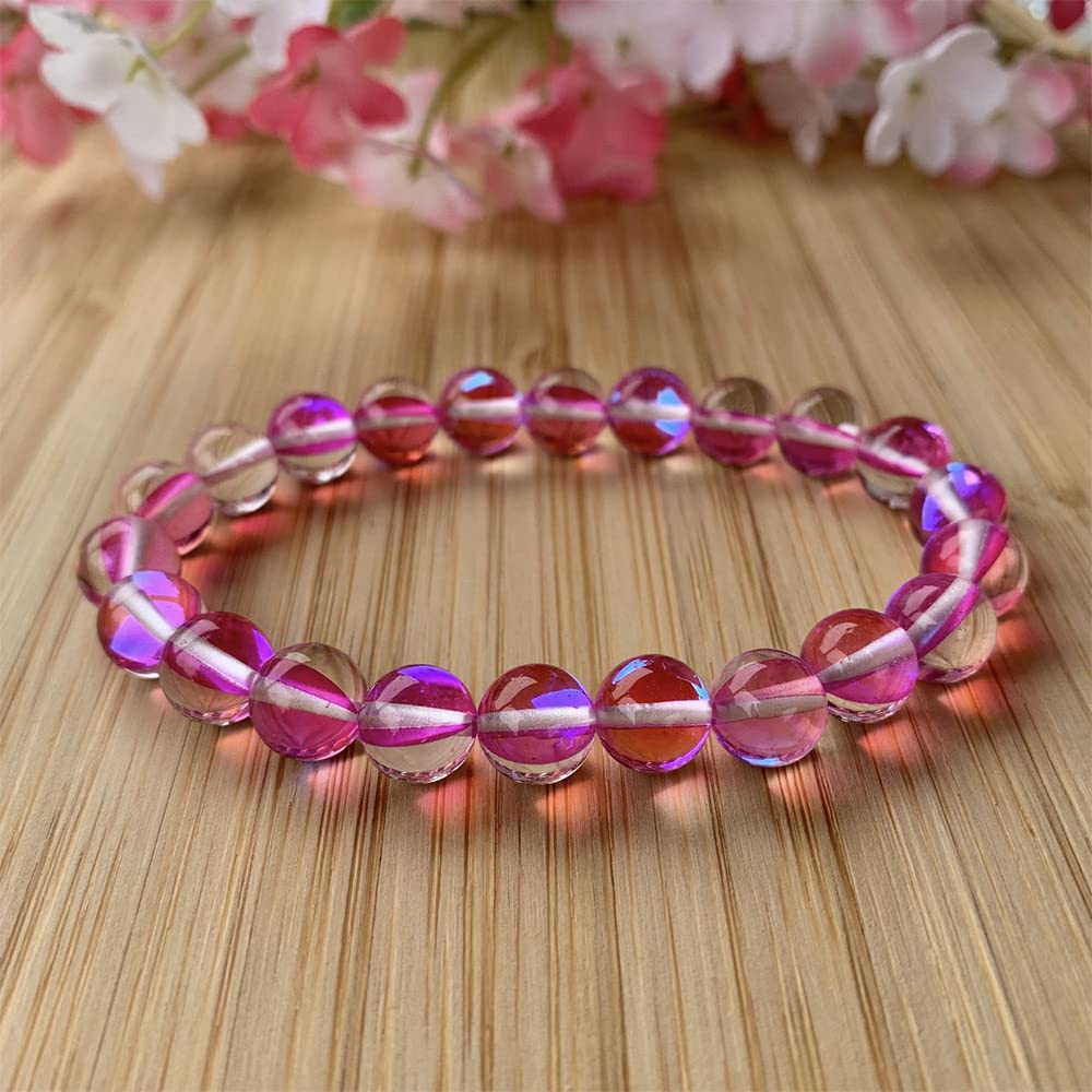 Asingeloo 8mm Mix Color Angel Aura Beads Round Gemstone Beads Polished Mermaid Aura Moonstone Beads Smooth Stone Loose Beads Crystal Quartz for DIY Jewelry Making 1 Strand 15"