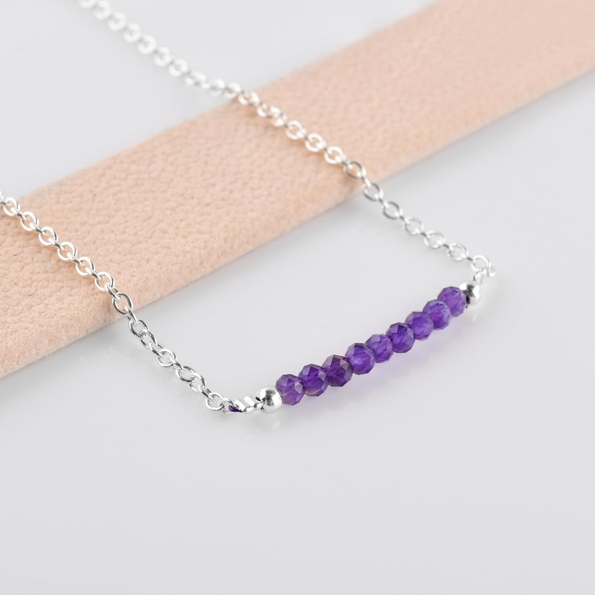 YANARA Amethyst Ankle Bracelet for Women Jewelry, Natural Birthstone, Gemstone Beads, Handmade Dainty Anklet 9"+1.25" inch, 3mm Rounds, Chakra Energy Crystals, Silver Plated Chain