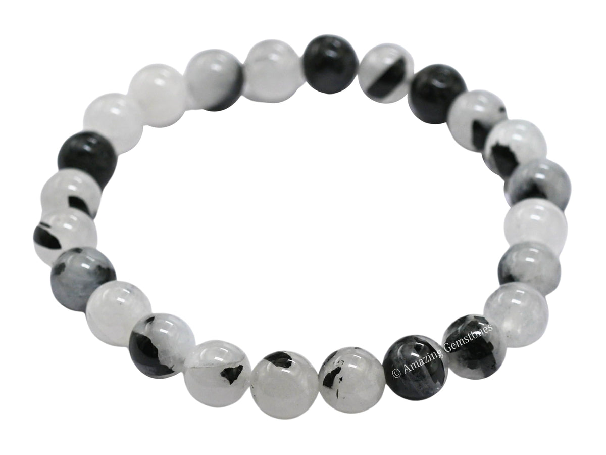 Amazing Gemstone Crystal Bracelet for Women Men's Gifts - Protection Healing Crystal Bracelet - 8mm Gemstone Beaded Stretchable Bracelet Pulseras Para Hombres Mujer Stocking Stuffers Mothers Day Gift (Black Rutilated Quartz)