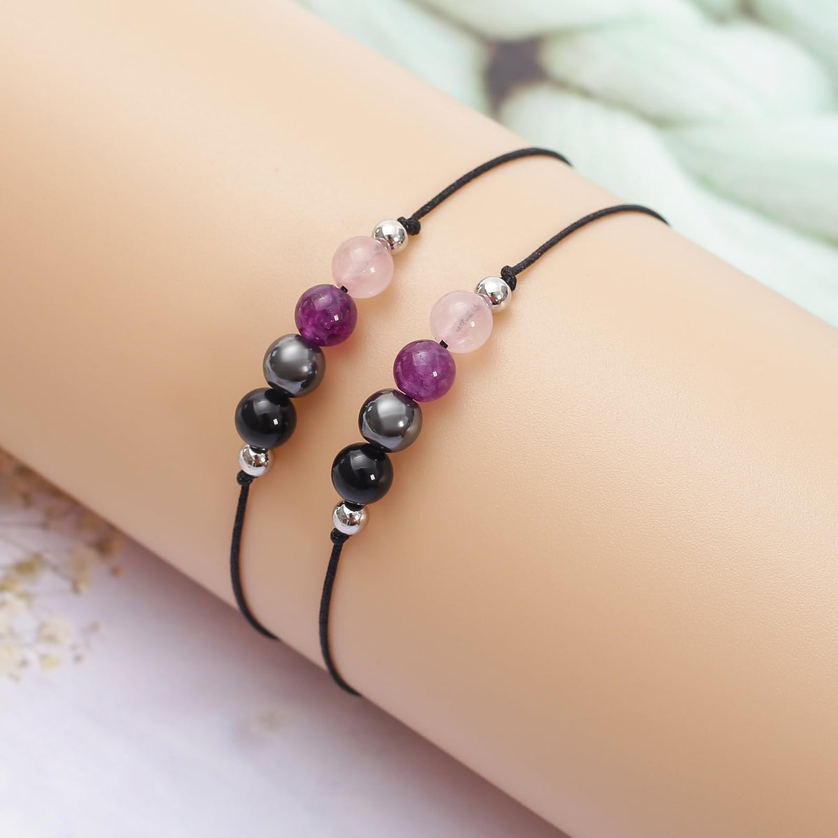 MTJAHPS Protection Bracelet, empath protection, black obsidian Crystals and Healing Stones Bracelet for Women ,Luck ,Anxiety and Stress Clam Bracelet (2PCS Empath Protection)