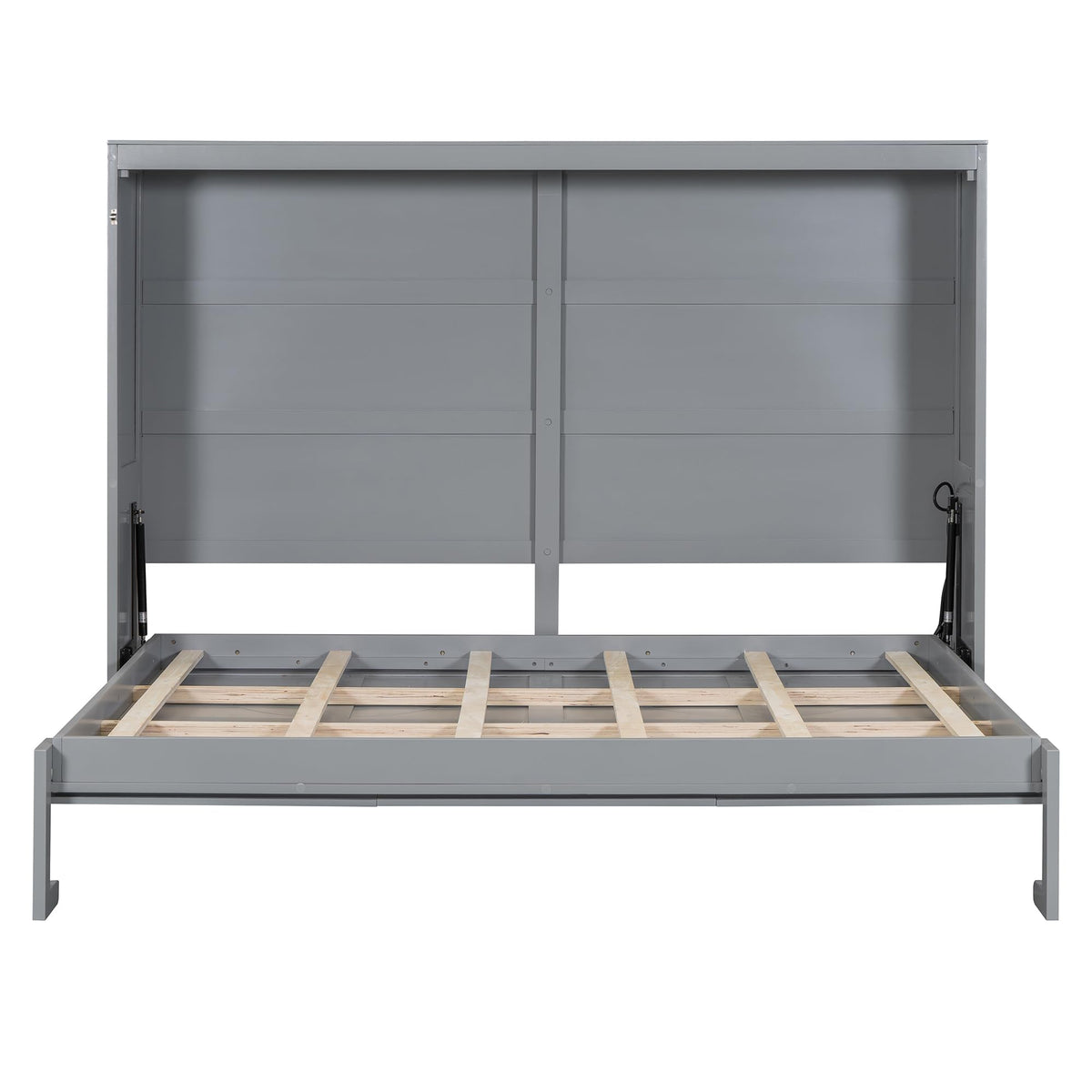 Ball & Cast Full Size Wall Cabinets Murphy Bed with Charging Station and Slat Support,Wood Hideaway Cabinet Platform Beds w/Leg & Lock,can be Folded,Space-Saving,for Small Room,Dorms,Gray