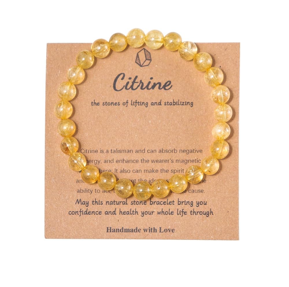 Pingyongchang Stress Relief Anxiety Yoga Bracelet,Stone Beaded Mantra Bracelets for Women Birthday Gifts for Inspirational Jade Bracelet for Men Christmas Gift-Citrine