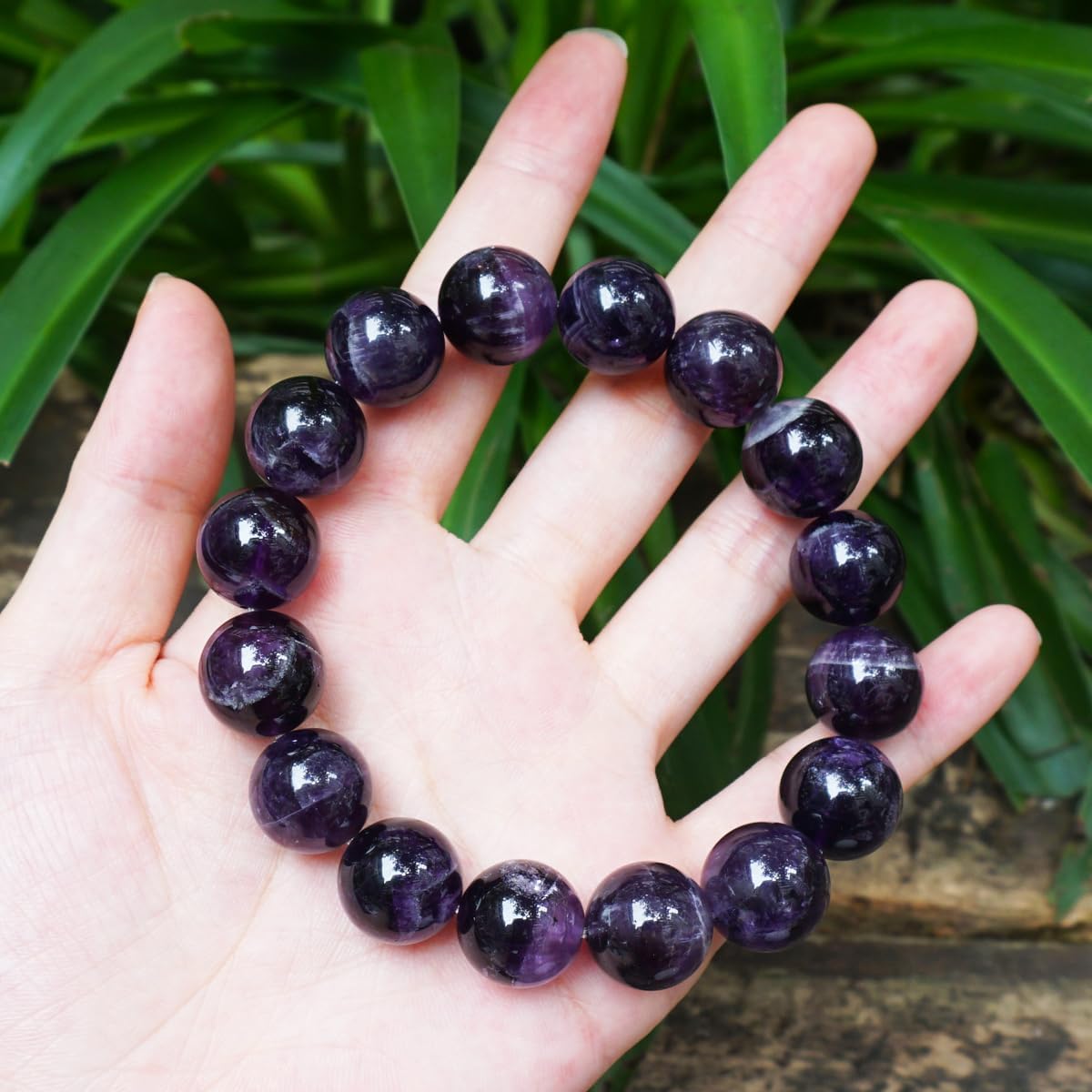 TaHLga 14MM Amethyst Bracelet for Men | Natural Third Eye & Crown Chakra Crystal | Fits for about 7.5" Wrist | Emotional Healing Spiritual Gift for Talismans & Amulets & Talismans Amulets & Feng Shui