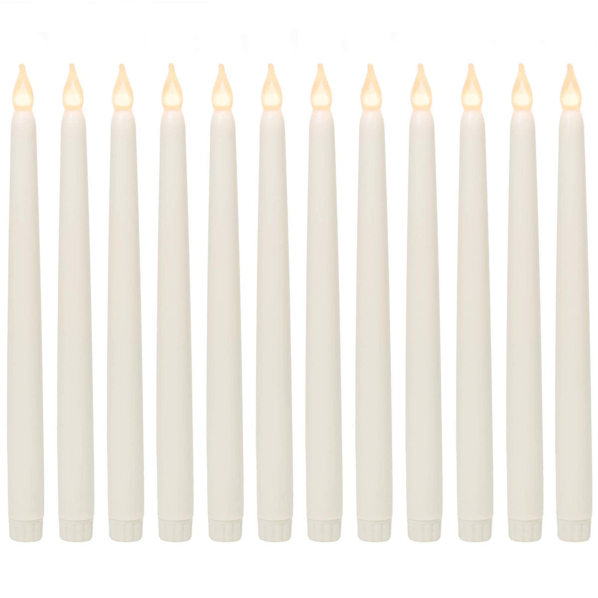 WYZworks 12 Pack 11" Real Wax LED Flameless Ivory Taper Flickering Candles Lights, Battery Operated Candlesticks for Holiday Christmas Valentine Menorah Candelabra Home Wedding Window Décor