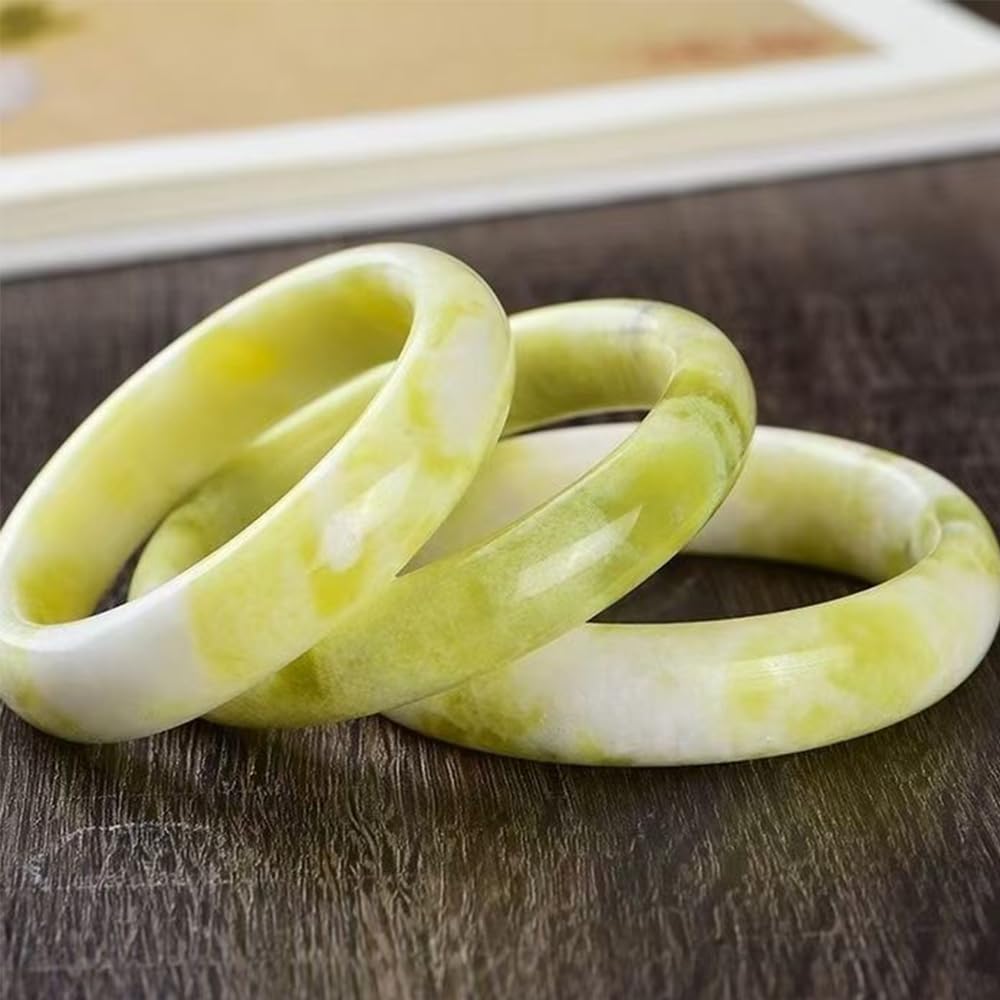 sunglnl Jade Bracelet For Women, Green Stone Bangle Natural Gradient Chinese Style Bracelets With Box Wealth Fortune Healing Protection Good Luck Jewelry Gift (White Yellow, 58mm/2.28in)