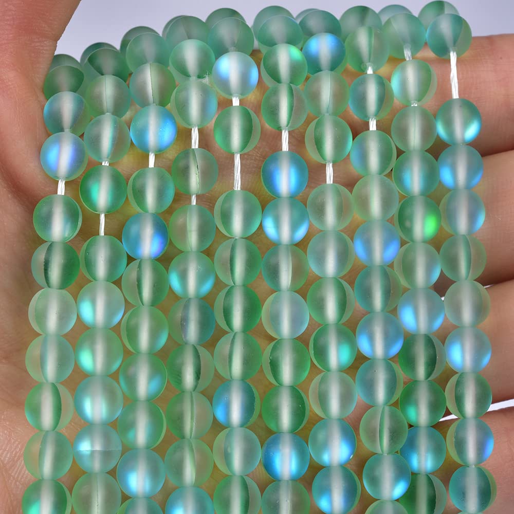 Asingeloo 38PCS 10mm Natural Crystal Beads,Green Mystic Aura Quartz Gemstone Frosted Matte Titanium Round Loose Spacer Beads 15 inch Full Strand Crystal Healing Power Quartz