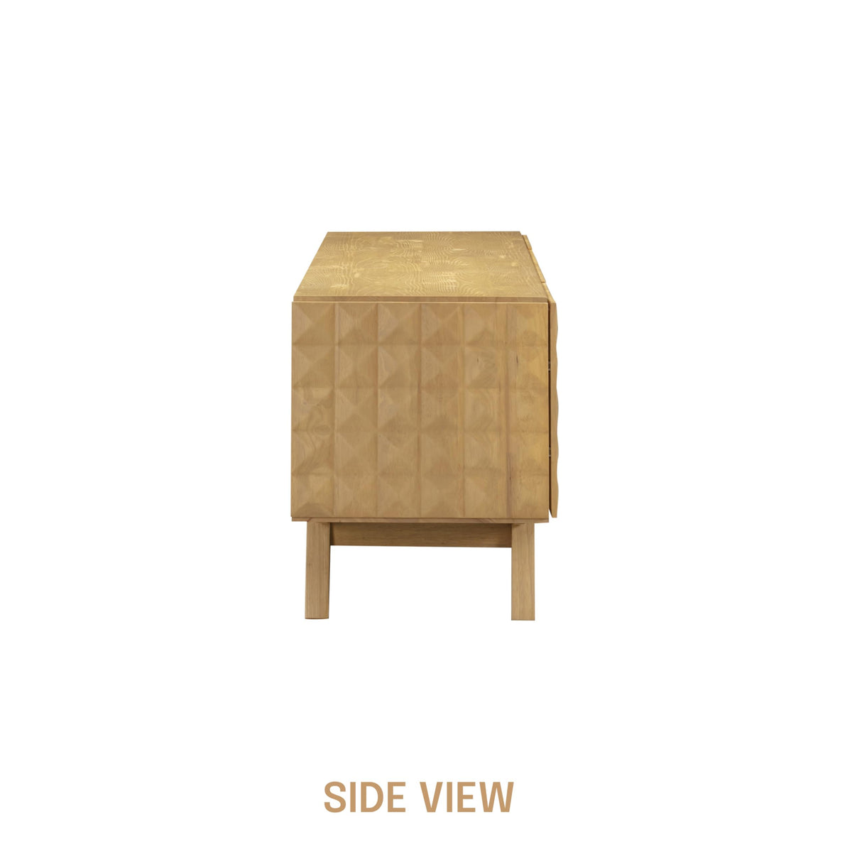 NTC Sapa Mid-Century Modern Solid Wood TV Stand 4-Door Media Console with Carved Geometric Fronts for TVs up to 75", Effortless Assembly, Sand