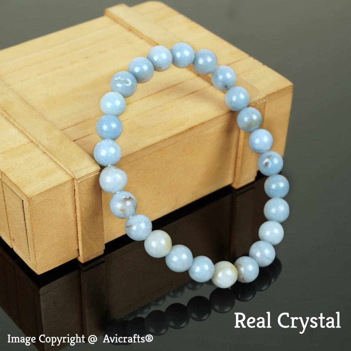 Avicrafts Angelite Stone Bracelet 8 MM Blue Anhydrite,Throat And Crown Chakras Unisex Bracelet Gift For All