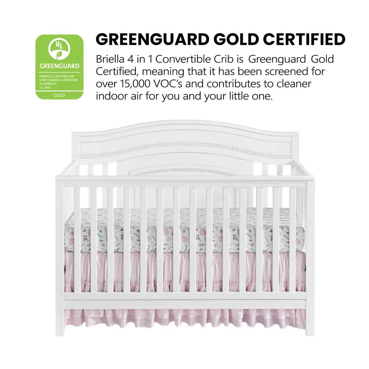 Oxford Baby Briella 4-in-1 Convertible Baby Crib, White, GreenGuard Gold Certified