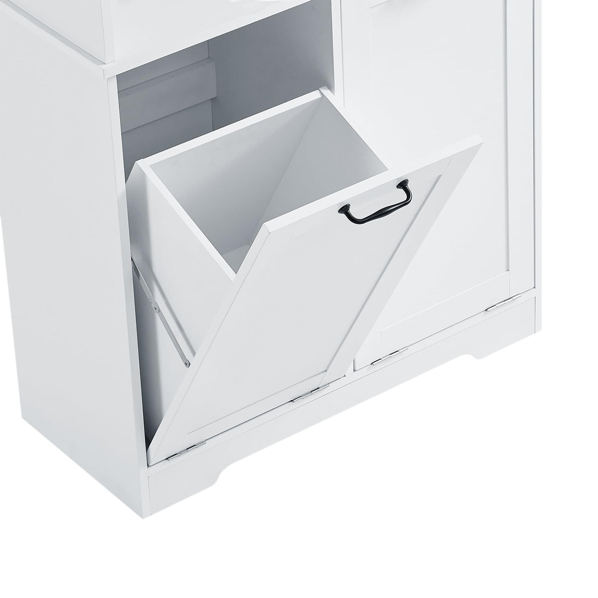 Merax Tall Storage Cabinet with Door and Open Shelf, Multi-Functional Laundry Hamper Basket for Home Bathroom, Laundry Room, White