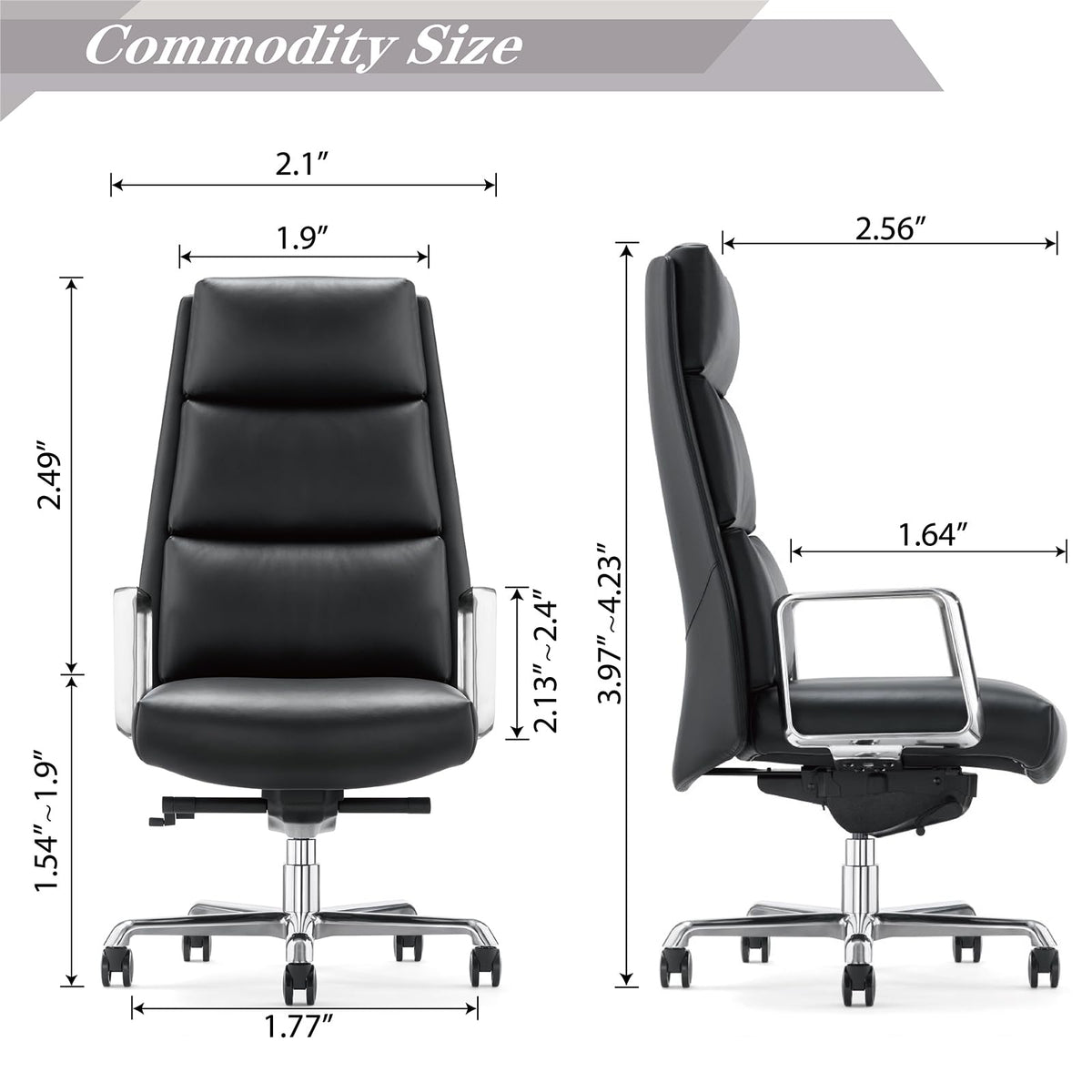 FURIJING Genuine Leather Aluminum Base High Back Executive Chair,Modern Ergonomic Real Leather Office Chair Boss Executive Chair with Synchro-Tilt Mechanism-Black.
