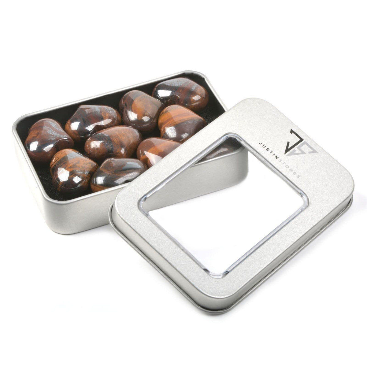 Natural Tiger Iron Gemstone Healing Crystal 1 inch Mini Puffy Heart Pocket Stone Iron Gift Box (Pack of 10)