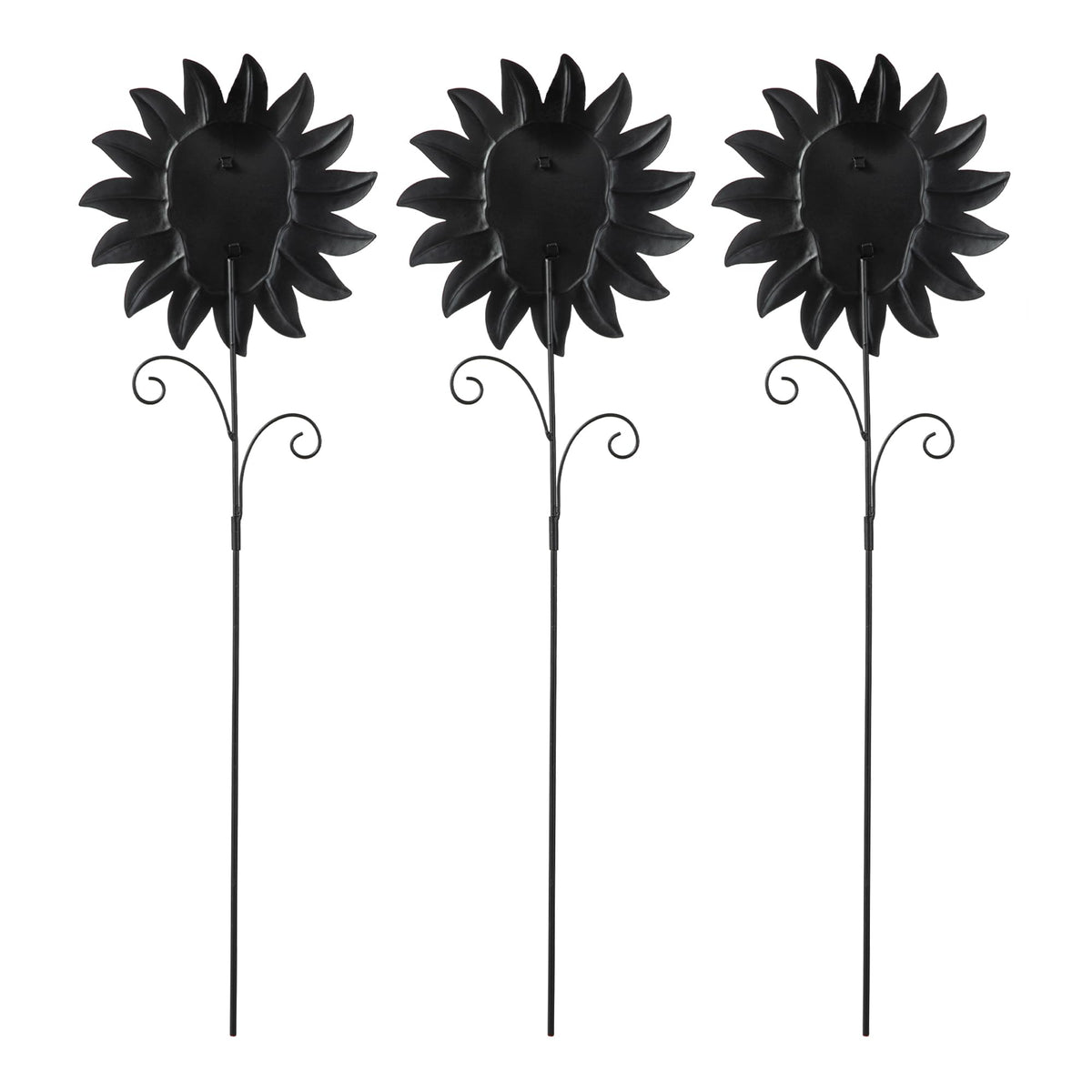 Glitzhome Set of 3 Glow in Dark Halloween Sunflower Skulls Metal Yard Stake, 24" Metal Yard Sign or Wall Decor for Outdoor