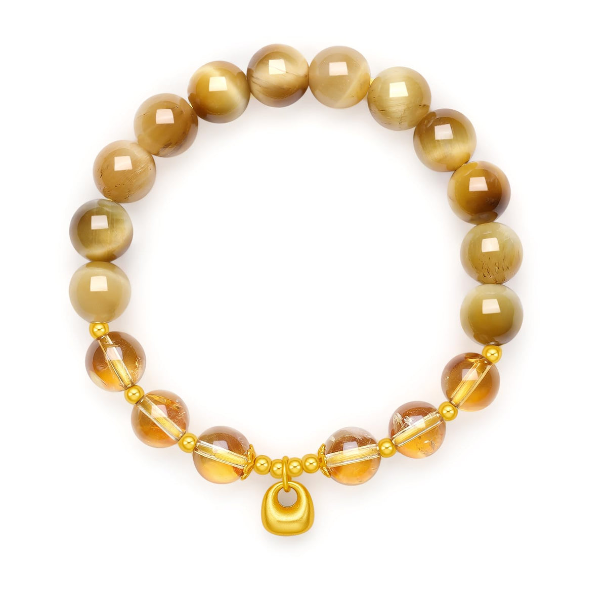 ZHOU LIU FU Sterling Silver Bracelets Silver Natural Healing Yellow Stones Bracelet Lock Pendant Charm Beads Stretch Bracelet for Women Mom Her Anniversary Birthday 6.7"/17CM J1915868