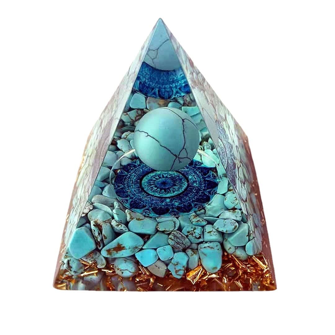 ycyingcheng Moonstone Crystal Orgone Pyramid Ogan Crystal Energy Tower, Nature Reiki Chakra Crushed Stone Jewelry, Crystal Pyramid for Home Decor (Turquoise)