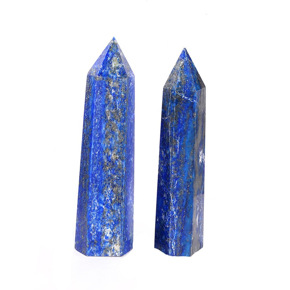 2pcc 3.8-4.2inch Lapis Lazuli Wands Tower Figurine Ornaments Polishing Stone Hexagonal Point Obelisk Statue for Aquarium Decorative Rocks Gifts Home Decor(Lapis Lazuli/3.8-4.2inch 2pcs)