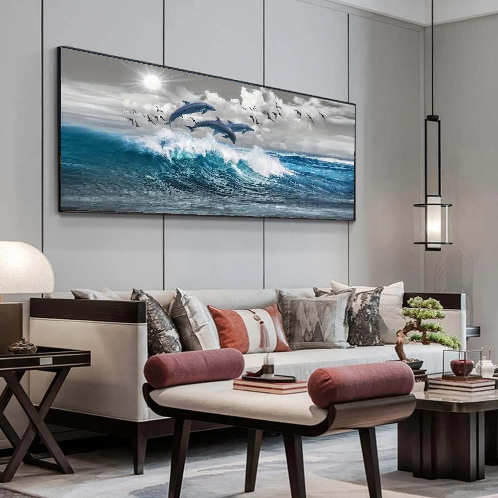 BOHADIY Diamond Painting Kits,Large 5D DIY Fish Ocean Beach Diamond Painting Kits for Adults,DIY Full Drill Crystal Rhinestone Arts and Gem Art Painting with Diamond Home Wall Decor 28X16inch