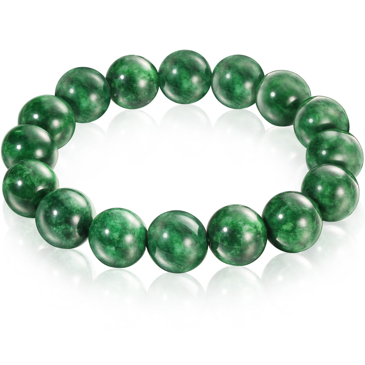 Handmade Natural Jade Beaded Bracelet for Women & Men – Genuine Green/White Jade Gemstone Stretch Bracelet – Lucky Energy Healing Jewelry Gift for Peace, Prosperity & Protection 1KHJ