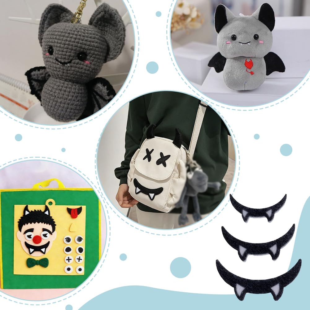 PH PandaHall 150pcs Felt Mouth Teeth, 3 Sizes Evil Tooth Patches Decorative Animal Mouth Safety Felt Craft Mouths for Crochet Plush Animals Making Amigurumi Puppet Sewing Supplies Halloween