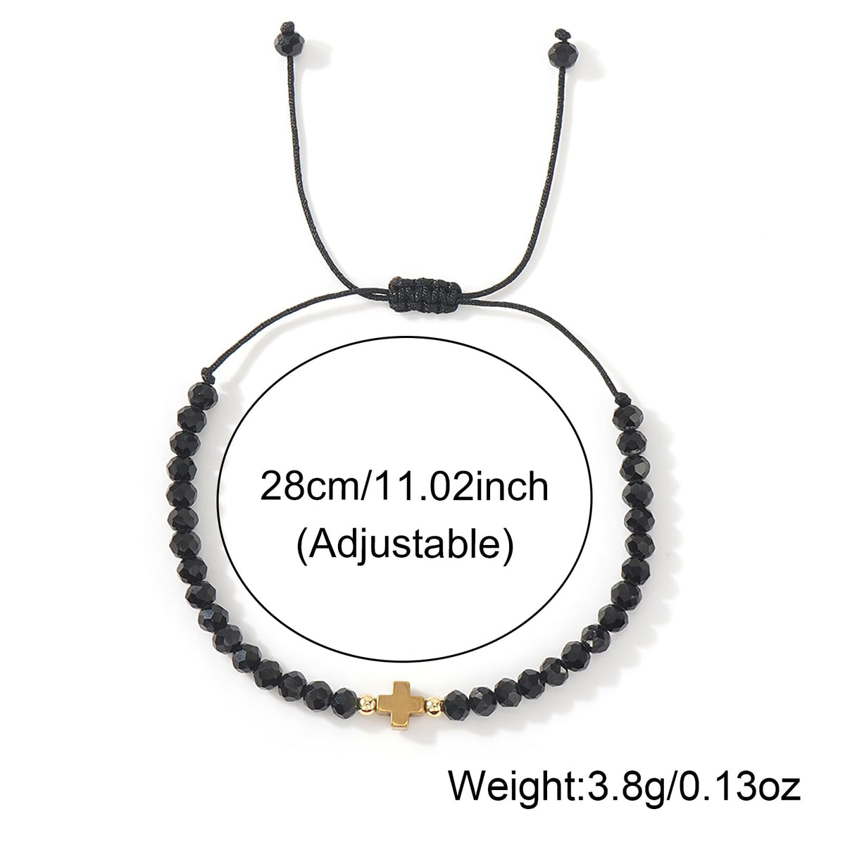 Opalencian Black Crystal Beads Drawstring Bracelet for Women,Gold Plated Cross Bracelets Charm Beads Good Luck Handmade Fashion Jewelry Gifts