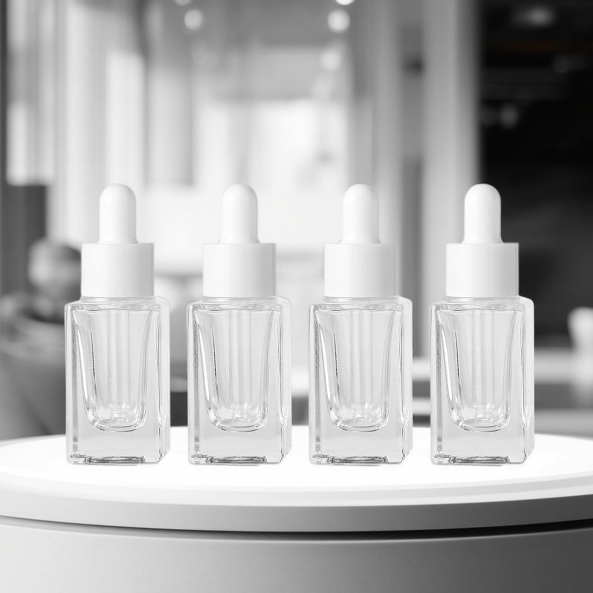 ZSAEYPHE 8 Pack Clear Square Glass Dropper Bottle 30ml Square Glass Essential Oil Bottles Refillable Vial Container for Perfume Travel(Clear-White Lids)