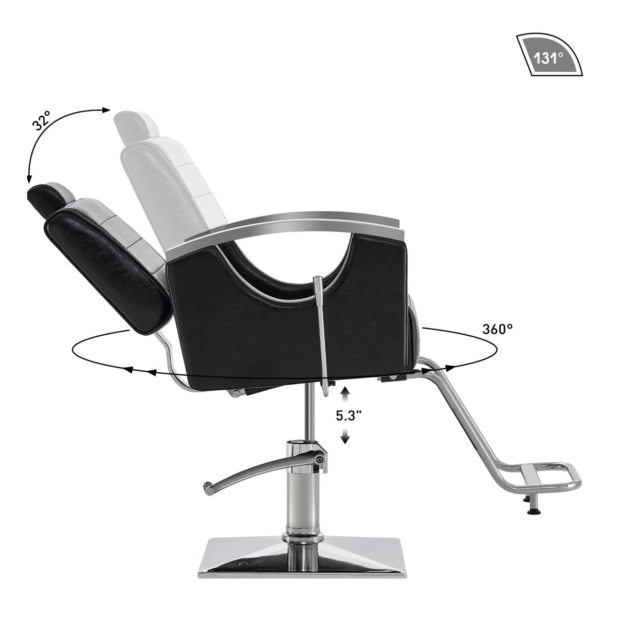 BarberPub Barber Chair for Barbershop,Reclining Salon Chair for Hair Stylist 9180 (Black)