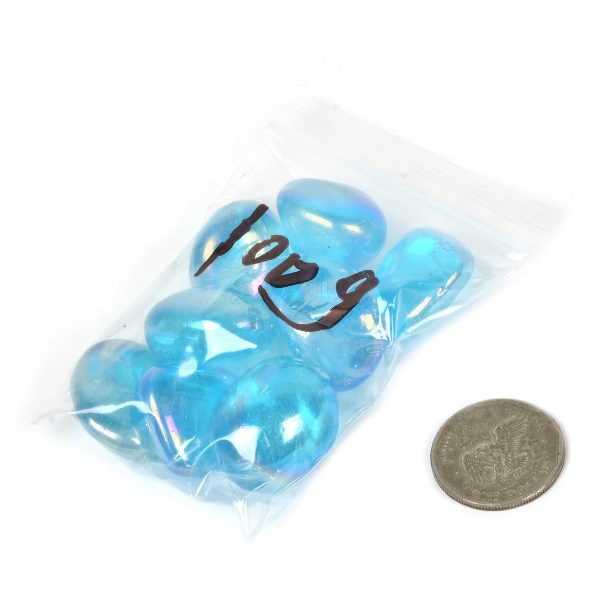 Justinstones 100 Grams Blue Aura Clear Quartz Tumbled Polished Natural Crystal Healing Pocket Stones Rock Collection