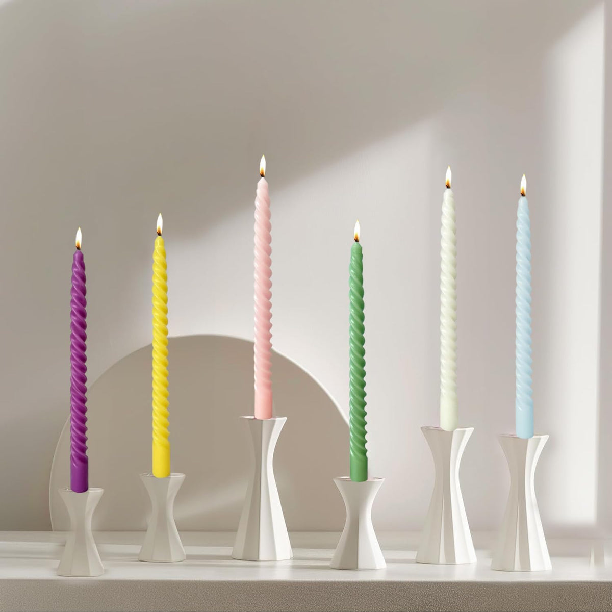 MAITREYA Navy Taper Candles Stick Spiral Twisted Candles-Set of 12 for Decoration Weddings Party Church-Unscented Dripless Candles,10inch(F-Navy)