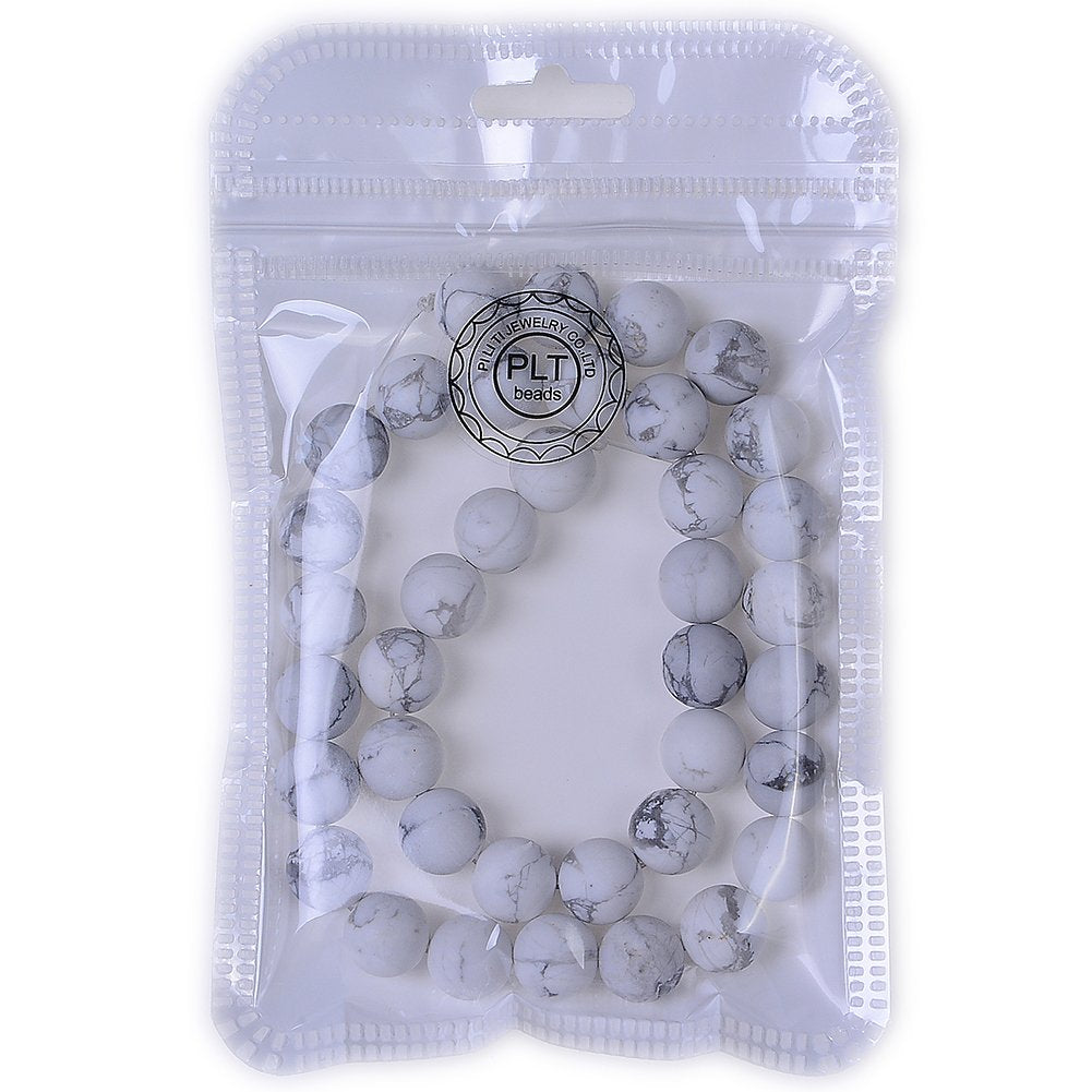 PLTbeads Natural Gemstone Loose Beads Matte Approxi 15.5 inch DIY Bracelet Necklace for Jewelry Making (6mm, Matte Black Stripe Howlite)