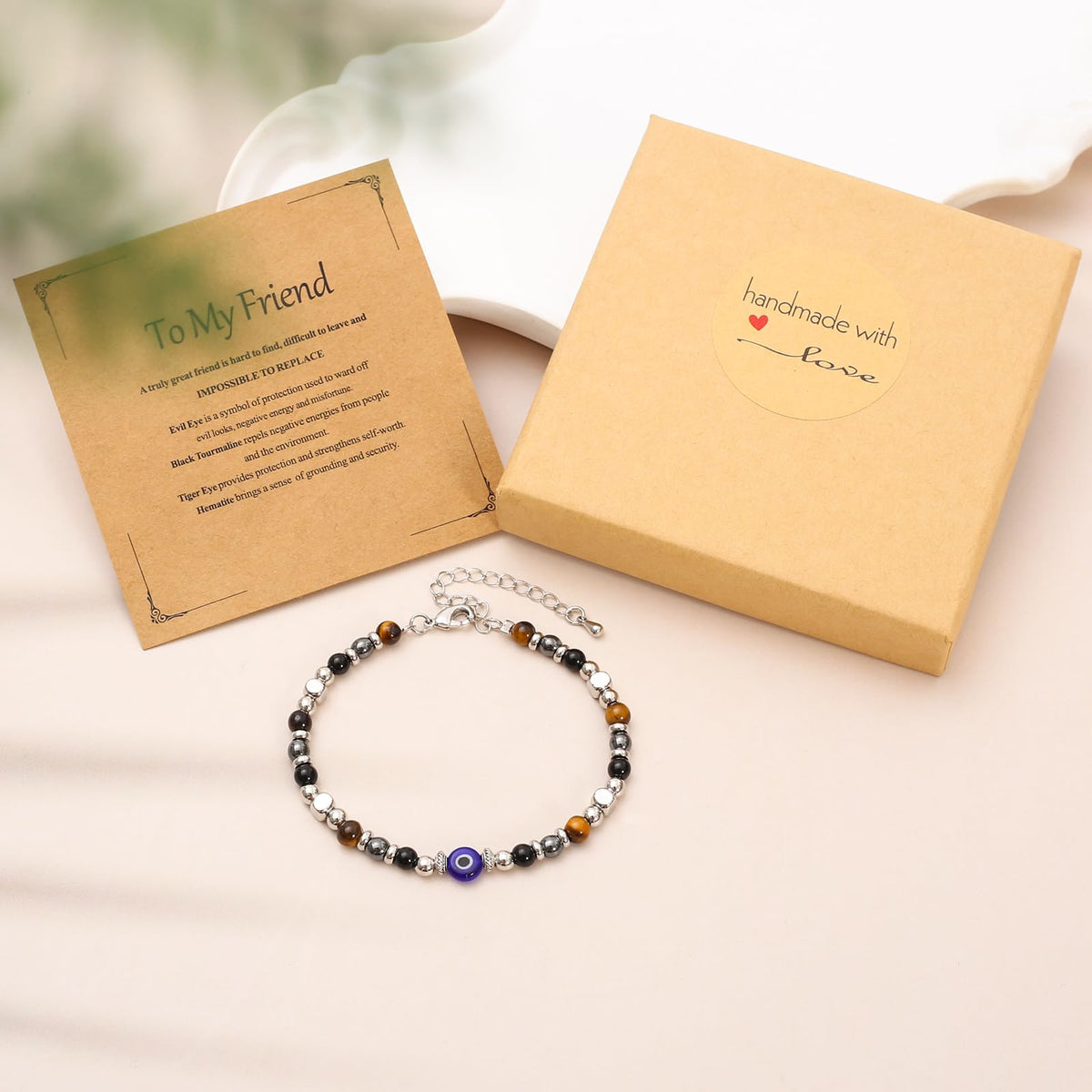 MTJAHPS Protection Bracelet, empath protection, black obsidian Crystals and Healing Stones Bracelet for Women ,Luck ,Anxiety and Stress Clam Bracelet (Sister-Evil Eye Triple Threat Protection)