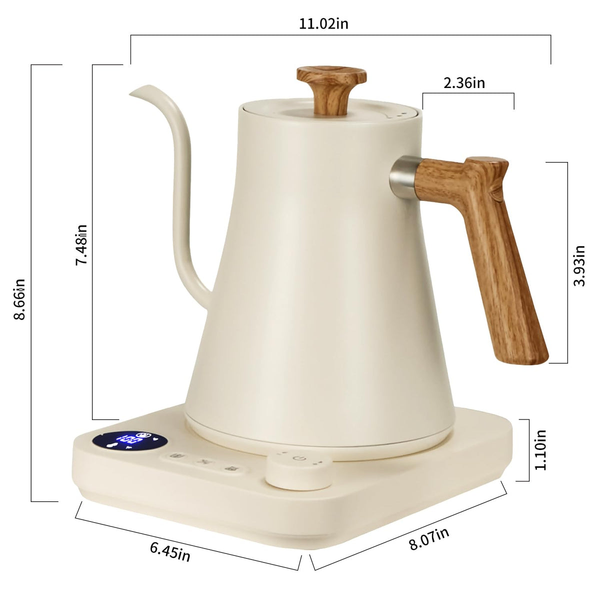 Electric Kettles, Gooseneck Electric Kettle, ±1℉ Temperature Control, Stainless Steel Inner, Quick Heating, for Pour Over Coffee, Brew Tea, Boil Hot Water, 0.9L (White)