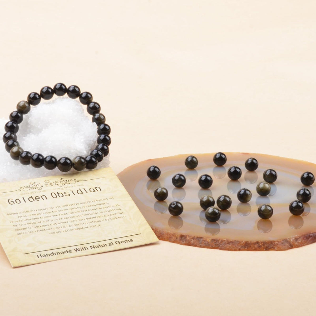 CHCCOYE 4mm Natural Healing Gemstone Bracelet Handmade Yoga Stretch Elastic Bracelet Stress Relief Crystal Jewelry for Men and Women (4mm, Golden Obsidian)
