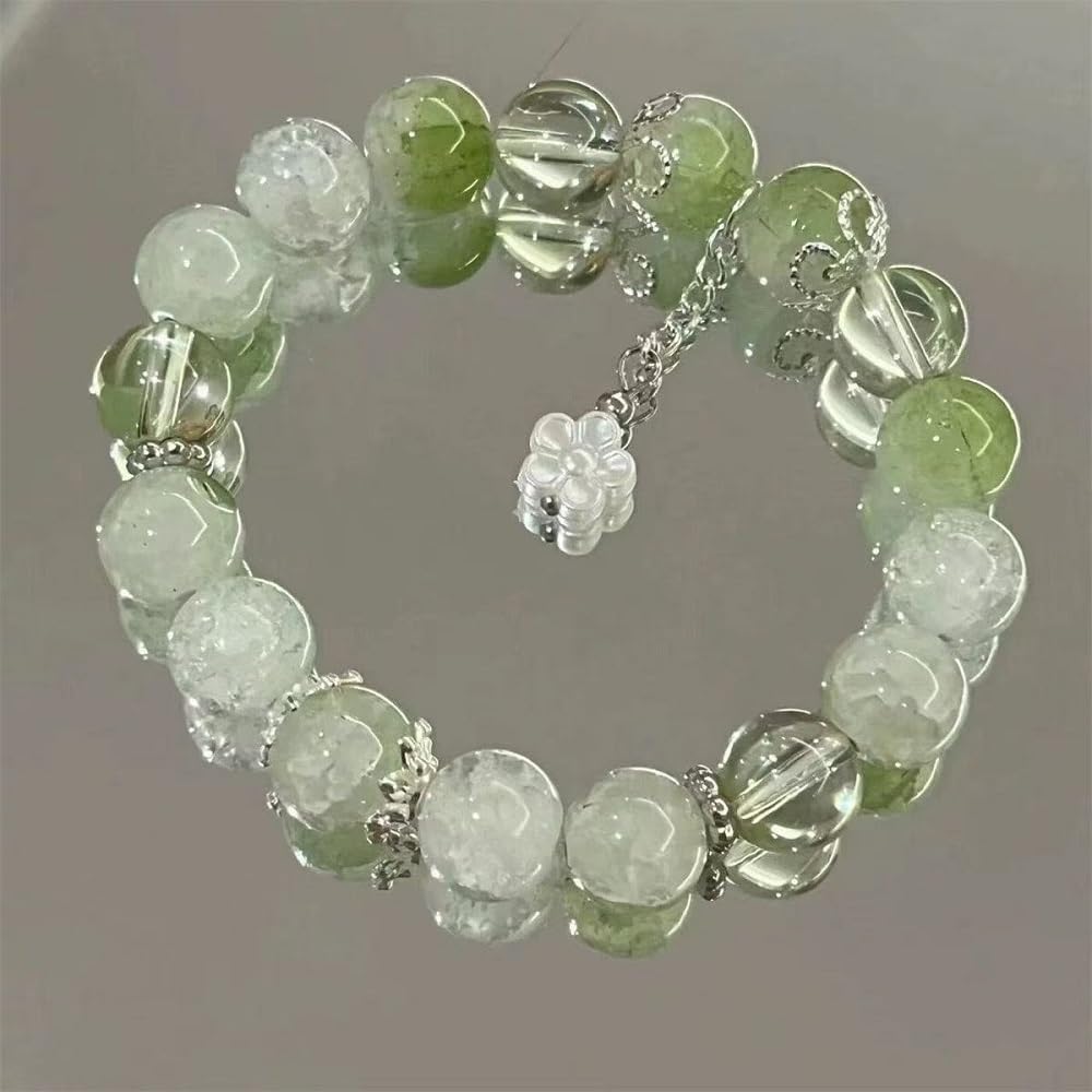 Nyx&lvy Bamboo Beaded New Chinese Style Jade for Women3-Piece Crystal Exquisite Lucky Bracelet Jewelry Elegant Green Jade Beaded Bracelet Set