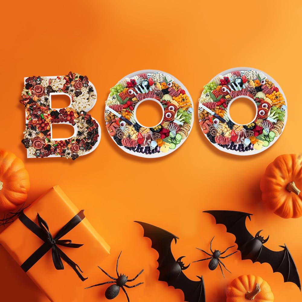 WENPACK 12" BOO Fillable Letter Shape Charcuterie Board Paper Mache Happy Halloween Tray Candy Sweet Cardboard Container Decorative Box