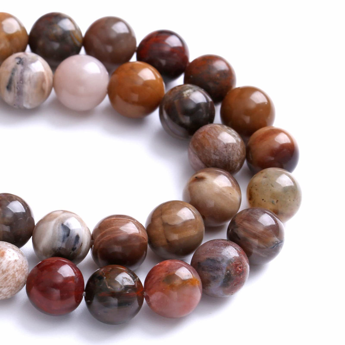 8MM 45PCS Natural Stone Petrified Wood Jasper Loose Beads for Jewelry Making DIY Bracelet