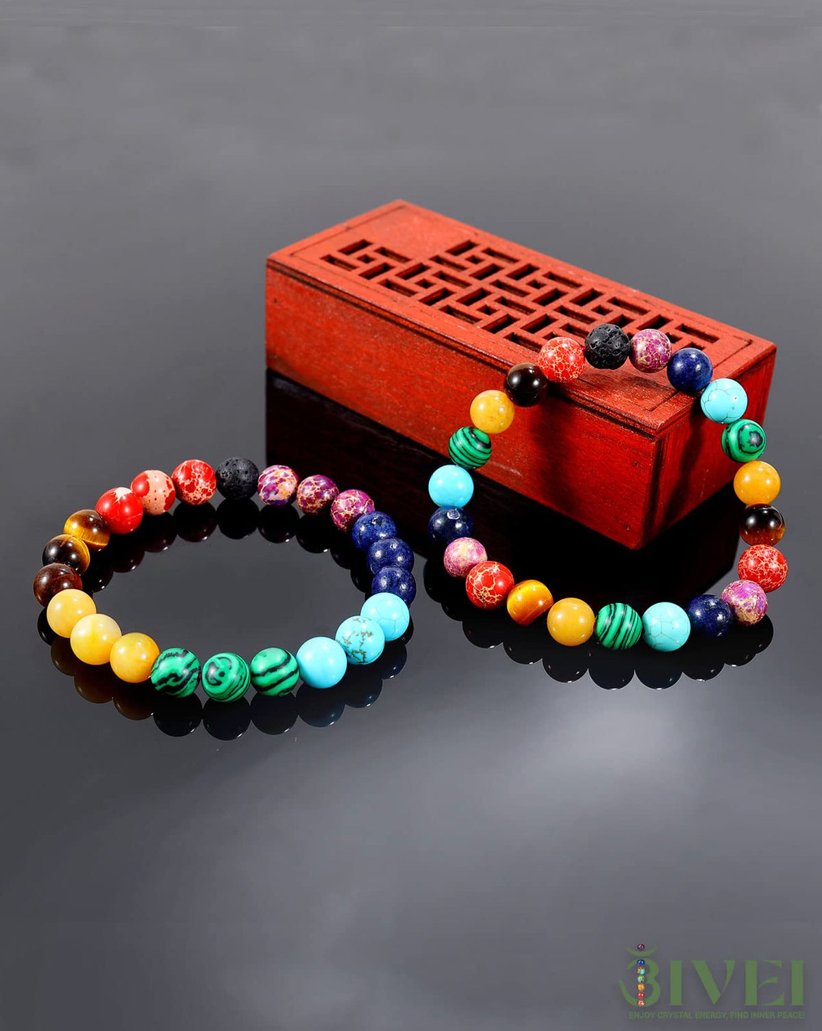 Bivei Natural Gemstone Semi Precious Crystals Handmade Stretchy Round Beads Bracelet, Enhance Positive Energy,Stocking Stuffers for Women(Chakra Bracelet (Inner Balance) Medium)