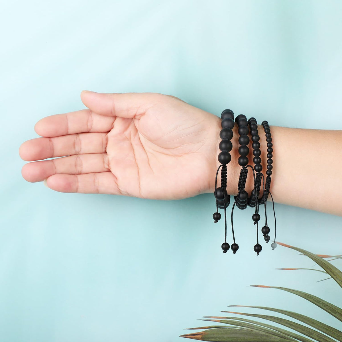 AD Beads 4mm Matte Onyx - Positive Energy - Handmade Natural Stone Crystal Bracelet with Adjustable Macrame String - Yoga Healing Power Energy Gifts for Men and Women